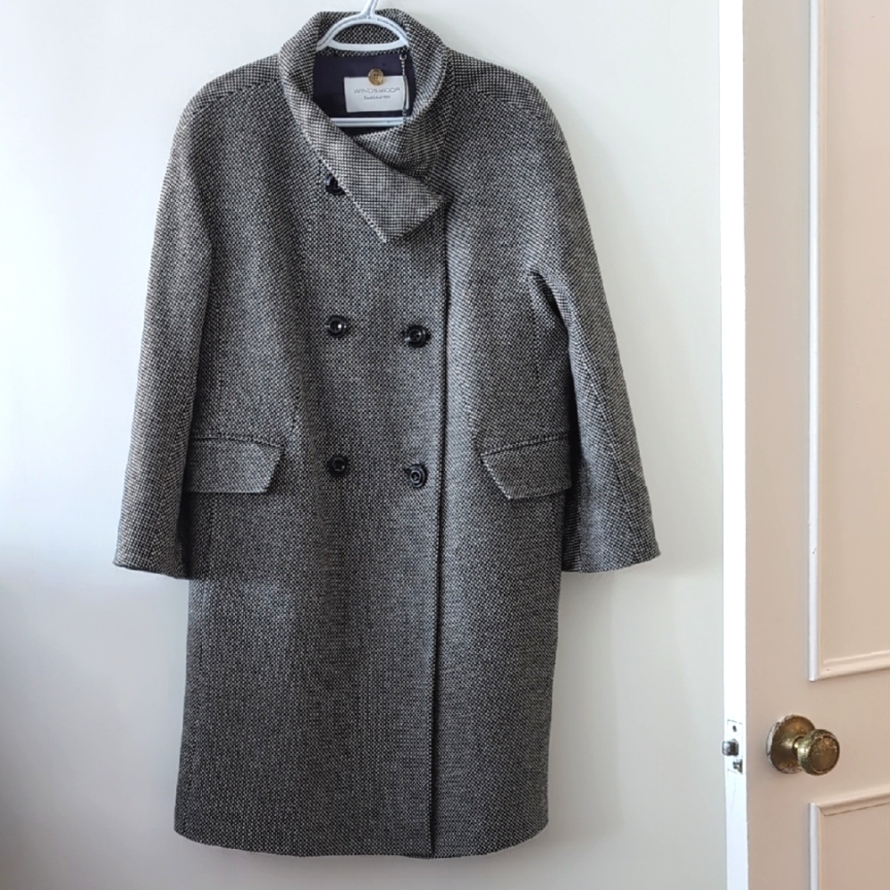 WINDSMOOR VINTAGE HERRINGBONE TWEED WOOL BLEND BLOGGER COAT SIZE 12